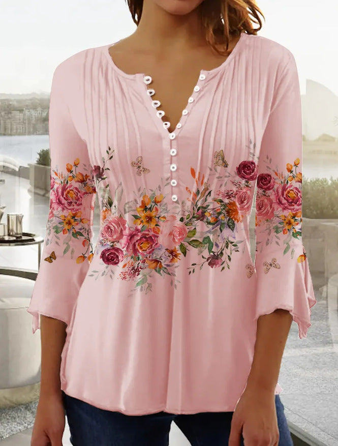 😍 【Časovo obmedzená ponuka】Elegantná dámska blúzka s výstrihom do V【S–5XL】