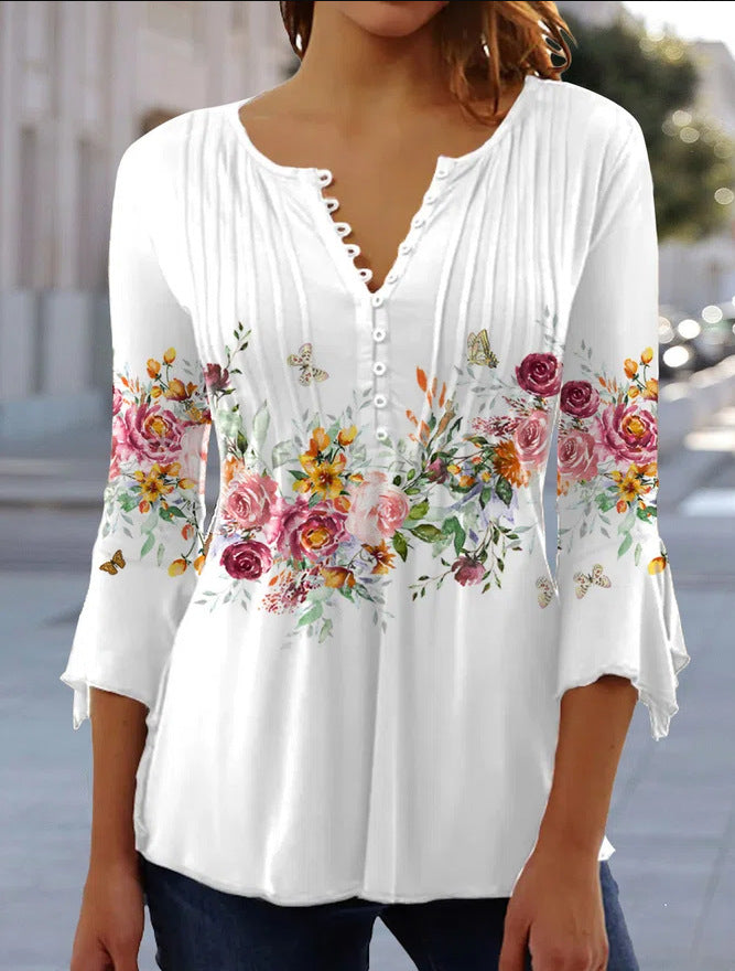 😍 【Časovo obmedzená ponuka】Elegantná dámska blúzka s výstrihom do V【S–5XL】