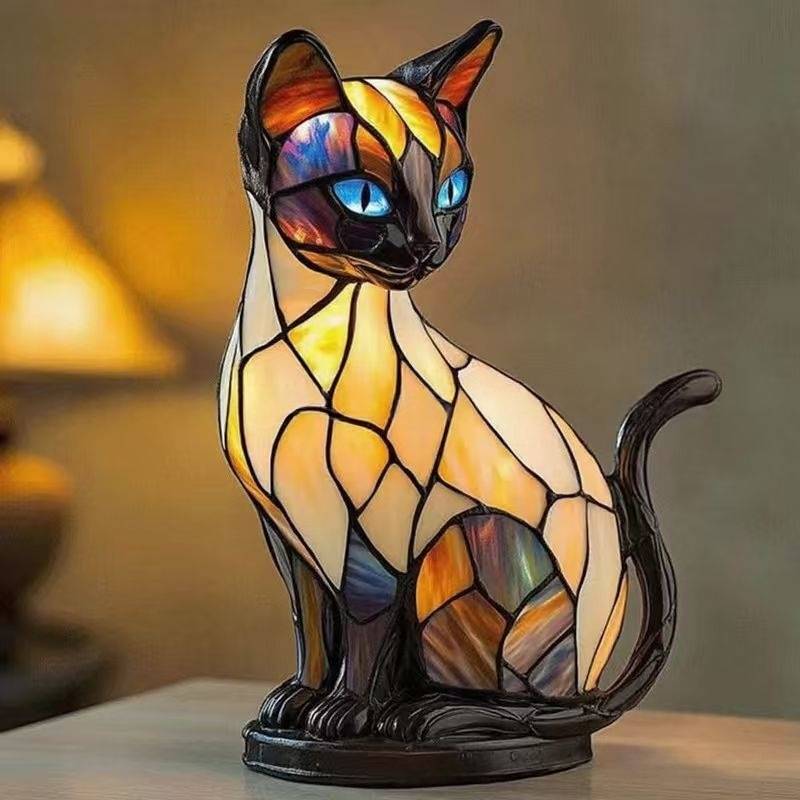 🐱Namizna svetilka v obliki mačke, retro nočna svetilka iz pisane smole, z mačjo tematiko