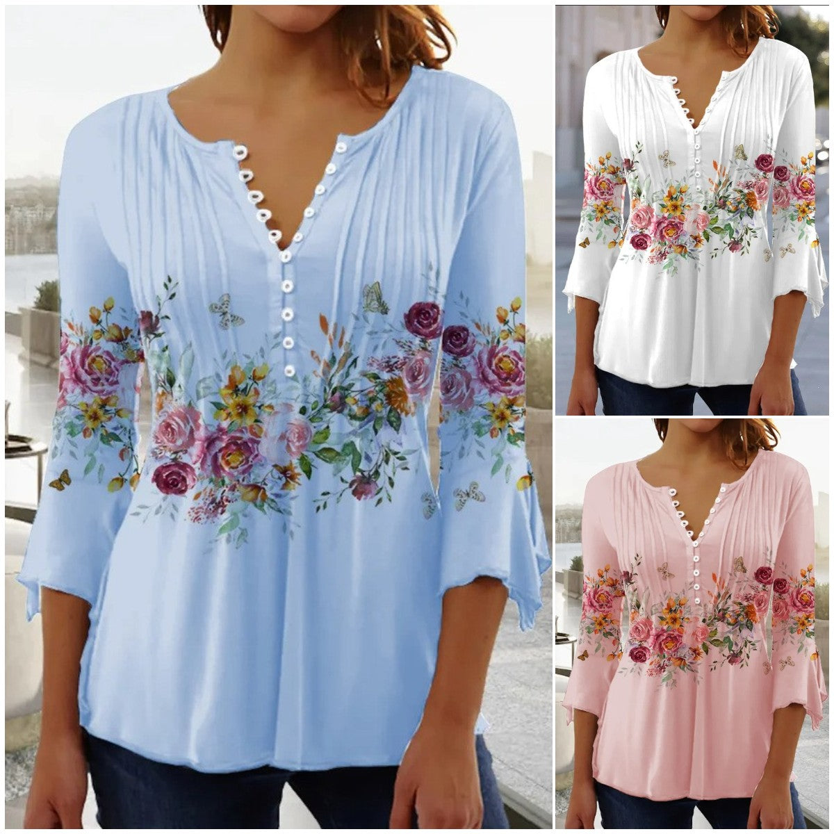 😍 【Časovo obmedzená ponuka】Elegantná dámska blúzka s výstrihom do V【S–5XL】