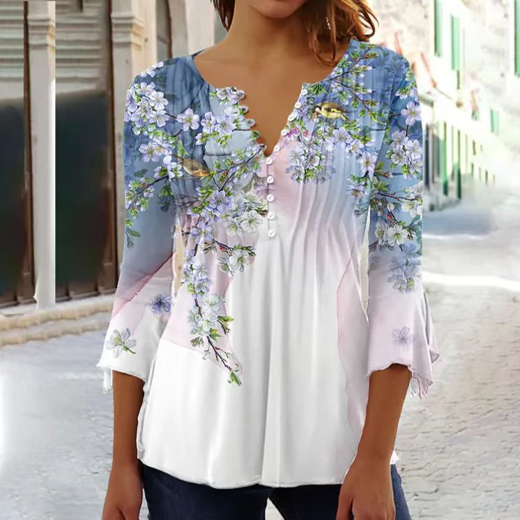 😍 【Časovo obmedzená ponuka】Elegantná dámska blúzka s výstrihom do V【S–5XL】