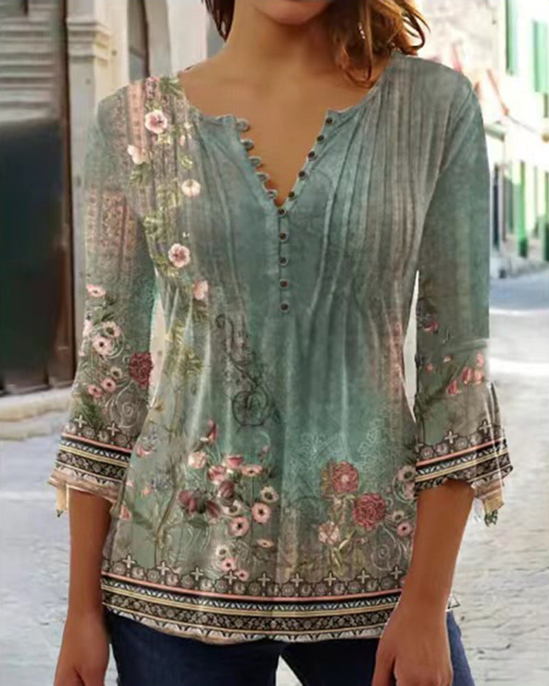 😍 【Časovo obmedzená ponuka】Elegantná dámska blúzka s výstrihom do V【S–5XL】
